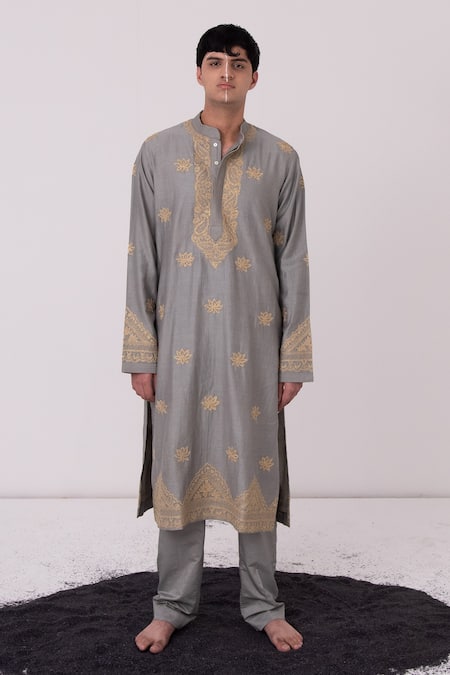 WABI SABI BY ANSHUM-RITESH Chanderi Lotus Embroidered Kurta Set 