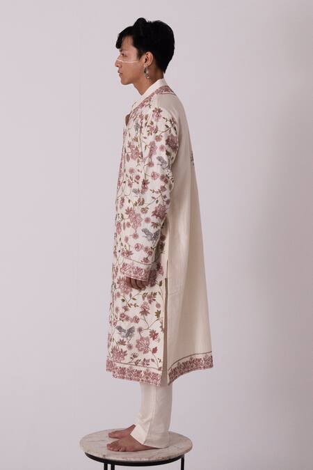 Wabi Sabi By Anshum-Ritesh_Ivory Chanderi Cutdana, Sequin, Aari, Bead, Flying Crane Embroidered Kurta Set _Online_at_Aza_Fashions