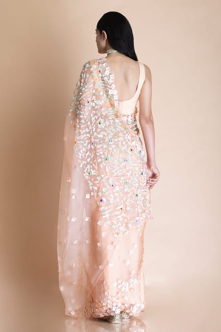 Shop Saksham & Neharicka Peach Chanderi, Shantoon, Silk Organza Saree at Aza Fashions Shop_Saksham & Neharicka_Peach Chanderi, Shantoon, Silk Organza Saree _at_Aza_Fashions