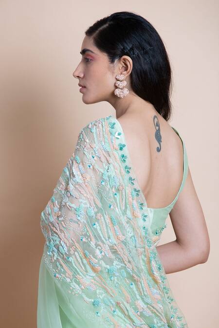 Saksham & Neharicka Green Chanderi, Shantoon, Silk Organza Saree at Aza Fashions Saksham & Neharicka_Green Chanderi, Shantoon, Silk Organza Saree _at_Aza_Fashions