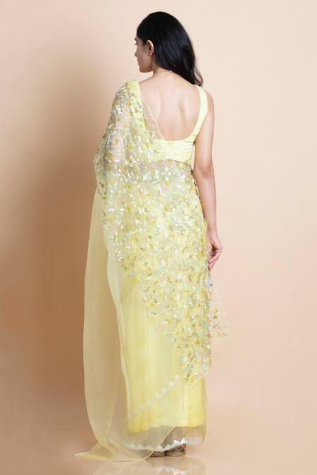 Shop Saksham & Neharicka Yellow Chanderi, Shantoon, Silk Organza Saree at Aza Fashions Shop_Saksham & Neharicka_Yellow Chanderi, Shantoon, Silk Organza Saree _at_Aza_Fashions