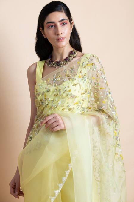 Saksham & Neharicka Yellow Chanderi, Shantoon, Silk Organza Saree at Aza Fashions Saksham & Neharicka_Yellow Chanderi, Shantoon, Silk Organza Saree _at_Aza_Fashions