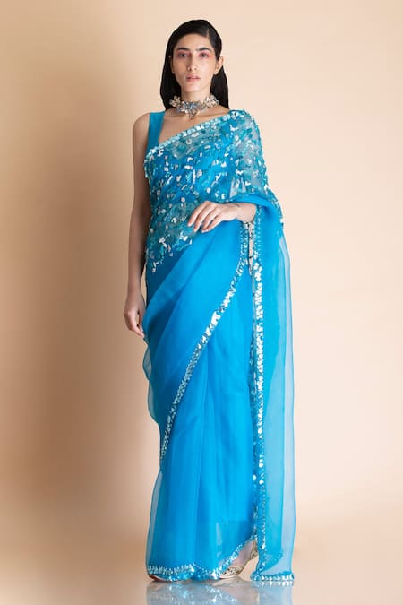 Buy Saksham & Neharicka Blue Chanderi, Shantoon, Silk Organza Saree Online at Aza Fashions Buy_Saksham & Neharicka_Blue Chanderi, Shantoon, Silk Organza Saree _Online_at_Aza_Fashions