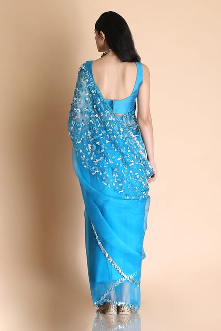 Shop Saksham & Neharicka Blue Chanderi, Shantoon, Silk Organza Saree at Aza Fashions Shop_Saksham & Neharicka_Blue Chanderi, Shantoon, Silk Organza Saree _at_Aza_Fashions