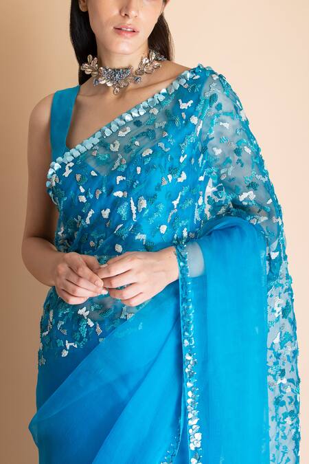 Saksham & Neharicka Blue Chanderi, Shantoon, Silk Organza Saree at Aza Fashions Saksham & Neharicka_Blue Chanderi, Shantoon, Silk Organza Saree _at_Aza_Fashions