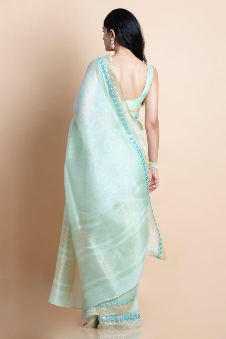 Shop Saksham & Neharicka Green Handwoven Linen Silk Saree at Aza Fashions Shop_Saksham & Neharicka_Green Handwoven Linen Silk Saree _at_Aza_Fashions