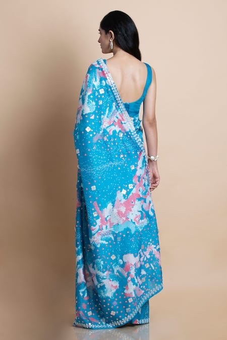 Shop Saksham & Neharicka Blue Chanderi Printed Saree at Aza Fashions Shop_Saksham & Neharicka_Blue Chanderi Printed Saree _at_Aza_Fashions