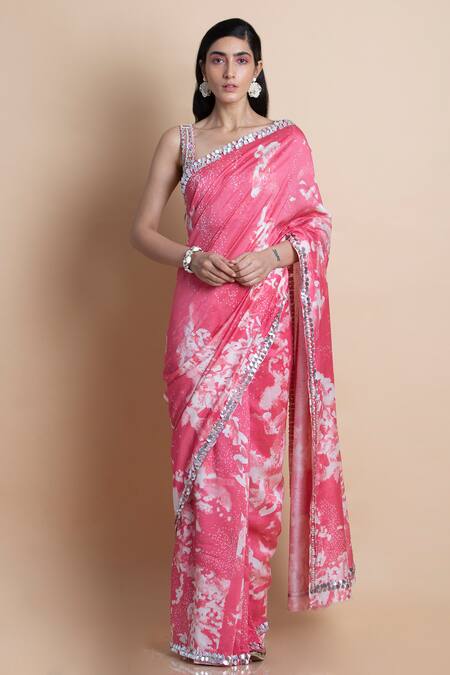 Saksham & Neharicka Pink Chanderi Printed Saree Online at Aza Fashions Saksham & Neharicka_Pink Chanderi Printed Saree _Online_at_Aza_Fashions