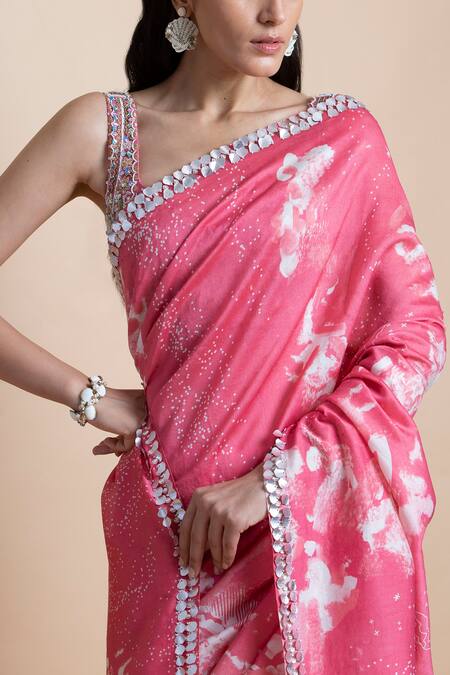 Buy Saksham & Neharicka Pink Chanderi Printed Saree Online at Aza Fashions Buy_Saksham & Neharicka_Pink Chanderi Printed Saree _Online_at_Aza_Fashions