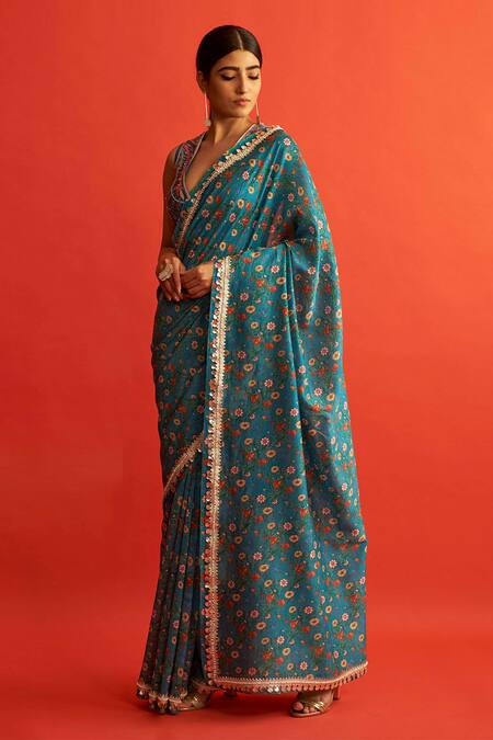 Buy Saksham & Neharicka Blue Handwoven Chanderi Saree Online at Aza Fashions Buy_Saksham & Neharicka_Blue Handwoven Chanderi Saree _Online_at_Aza_Fashions