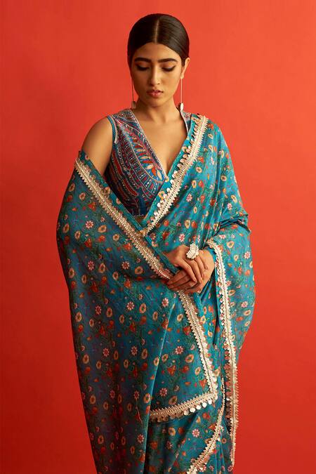 Shop Saksham & Neharicka Blue Handwoven Chanderi Saree Online at Aza Fashions Shop_Saksham & Neharicka_Blue Handwoven Chanderi Saree _Online_at_Aza_Fashions