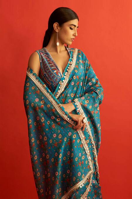Saksham & Neharicka Blue Handwoven Chanderi Saree at Aza Fashions Saksham & Neharicka_Blue Handwoven Chanderi Saree _at_Aza_Fashions