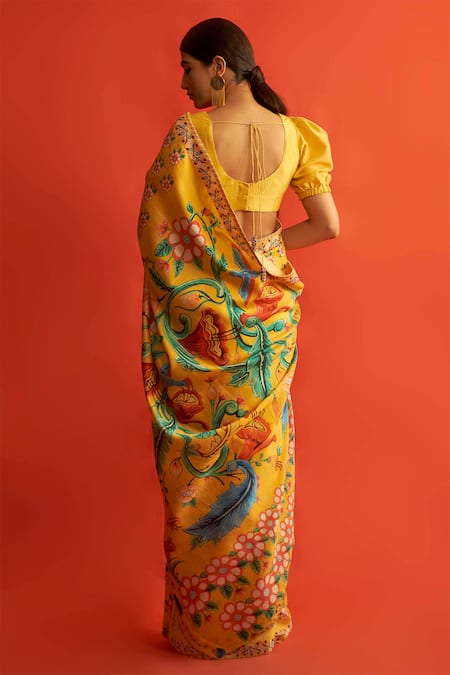 Shop Saksham & Neharicka Yellow Handwoven Chanderi Saree at Aza Fashions Shop_Saksham & Neharicka_Yellow Handwoven Chanderi Saree _at_Aza_Fashions
