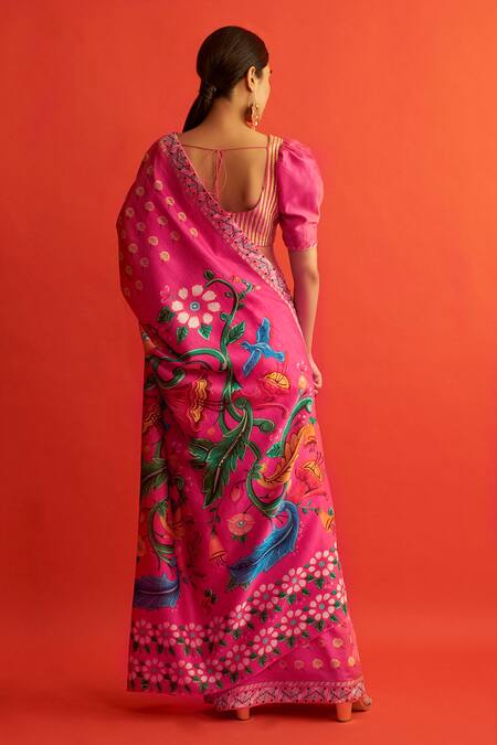 Shop Saksham & Neharicka Pink Handwoven Chanderi Saree at Aza Fashions Shop_Saksham & Neharicka_Pink Handwoven Chanderi Saree_at_Aza_Fashions