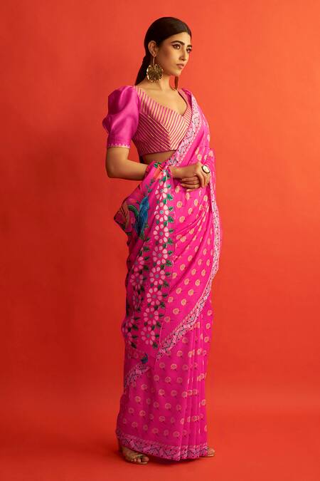 Saksham & Neharicka Pink Handwoven Chanderi Saree Online at Aza Fashions Saksham & Neharicka_Pink Handwoven Chanderi Saree_Online_at_Aza_Fashions