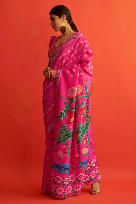 Buy Saksham & Neharicka Pink Handwoven Chanderi Saree Online at Aza Fashions Buy_Saksham & Neharicka_Pink Handwoven Chanderi Saree_Online_at_Aza_Fashions