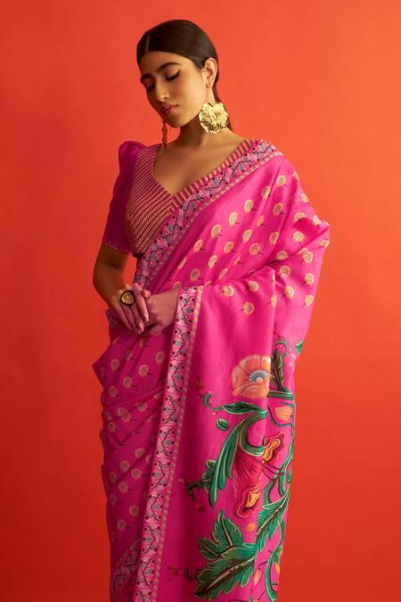 Shop Saksham & Neharicka Pink Handwoven Chanderi Saree Online at Aza Fashions Shop_Saksham & Neharicka_Pink Handwoven Chanderi Saree_Online_at_Aza_Fashions