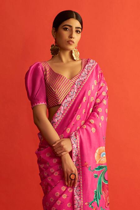 Saksham & Neharicka Pink Handwoven Chanderi Saree at Aza Fashions Saksham & Neharicka_Pink Handwoven Chanderi Saree_at_Aza_Fashions