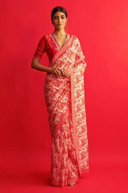 Shop_Saksham & Neharicka_White Handwoven Chanderi Saree _at_Aza_Fashions