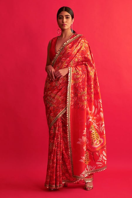 Shop Saksham & Neharicka Red Handwoven Chanderi Saree at Aza Fashions Shop_Saksham & Neharicka_Red Handwoven Chanderi Saree _at_Aza_Fashions