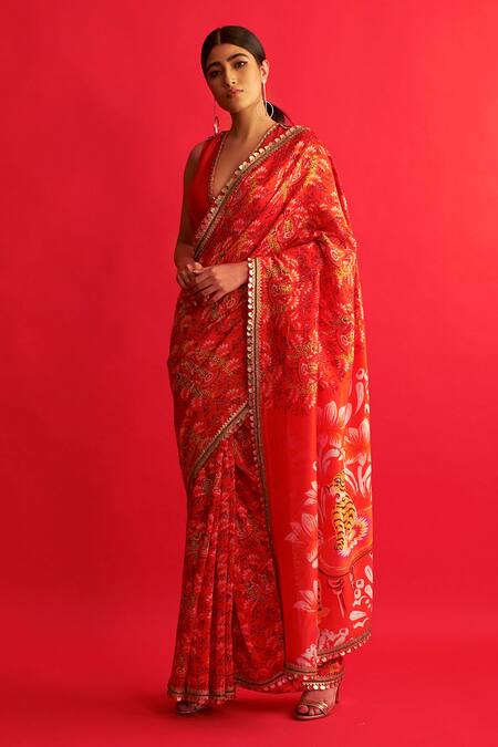 Shop Saksham & Neharicka Red Handwoven Chanderi Saree Online at Aza Fashions Shop_Saksham & Neharicka_Red Handwoven Chanderi Saree _Online_at_Aza_Fashions