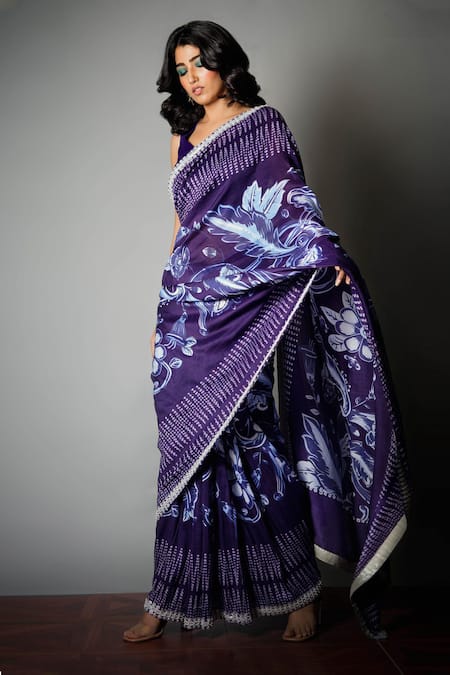 Saksham & Neharicka_Blue Chanderi Saree With Blouse Fabric_Online_at_Aza_Fashions