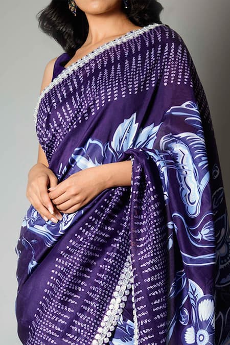 Shop_Saksham & Neharicka_Blue Chanderi Saree With Blouse Fabric_Online_at_Aza_Fashions