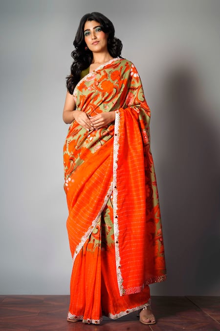 SAKSHAM & NEHARICKA Red Chanderi Printed Saree With Blouse Fabric 