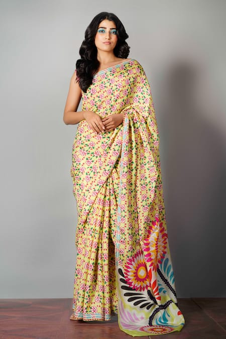 SAKSHAM & NEHARICKA Multi Color Silk Printed Saree With Blouse Fabric 