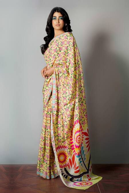 Saksham & Neharicka Multi Color Silk Printed Saree With Blouse Fabric Online at Aza Fashions Saksham & Neharicka_Multi Color Silk Printed Saree With Blouse Fabric_Online_at_Aza_Fashions