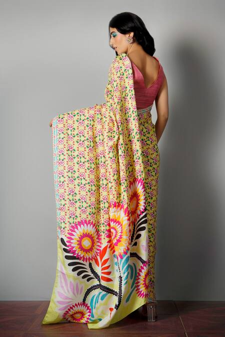 Buy Saksham & Neharicka Multi Color Silk Printed Saree With Blouse Fabric Online at Aza Fashions Buy_Saksham & Neharicka_Multi Color Silk Printed Saree With Blouse Fabric_Online_at_Aza_Fashions
