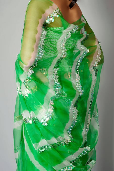 Saksham & Neharicka_Green Silk Organza Saree With Blouse Fabric_at_Aza_Fashions
