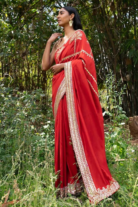 Buy Saksham & Neharicka Red Chanderi Sequin And Thread Embroidered Saree With Unstitched Blouse Piece Online at Aza Fashions Buy_Saksham & Neharicka_Red Chanderi Sequin And Thread Embroidered Saree With Unstitched Blouse Piece _Online_at_Aza_Fashions