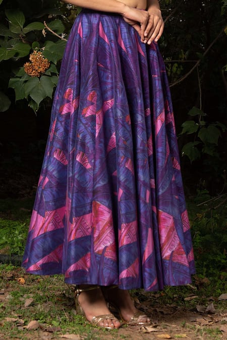 Buy_Saksham & Neharicka_Purple Chanderi And Net Abstract Print, Pearl & Sequin V Neck Lehenga Set_Online_at_Aza_Fashions