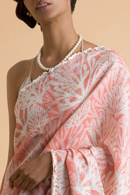 Saksham & Neharicka Coral Embroidered Saree With Unstitched Blouse Online at Aza Fashions Saksham & Neharicka_Coral Embroidered Saree With Unstitched Blouse _Online_at_Aza_Fashions