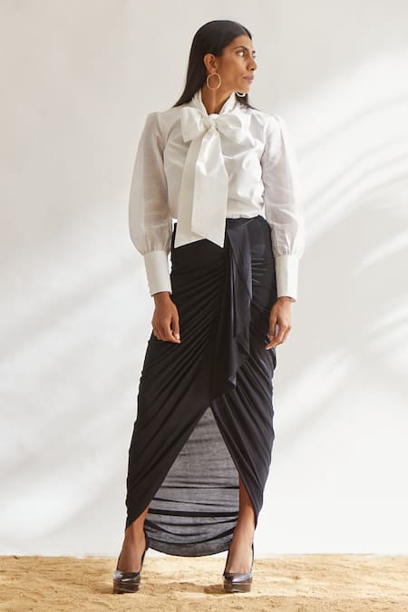 House Of Three Black Viscose Draped Skirt 