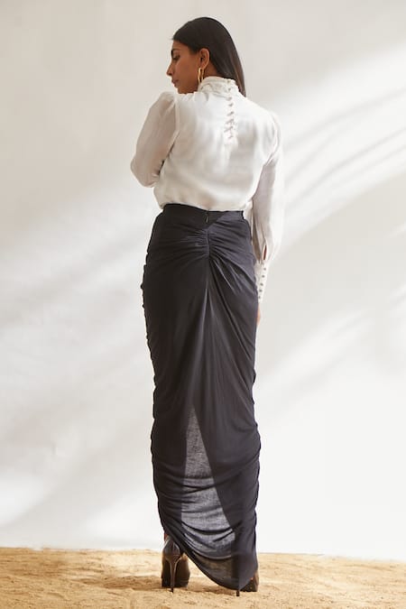 Shop House Of Three Black Viscose Draped Skirt at Aza Fashions Shop_House Of Three_Black Viscose Draped Skirt _at_Aza_Fashions