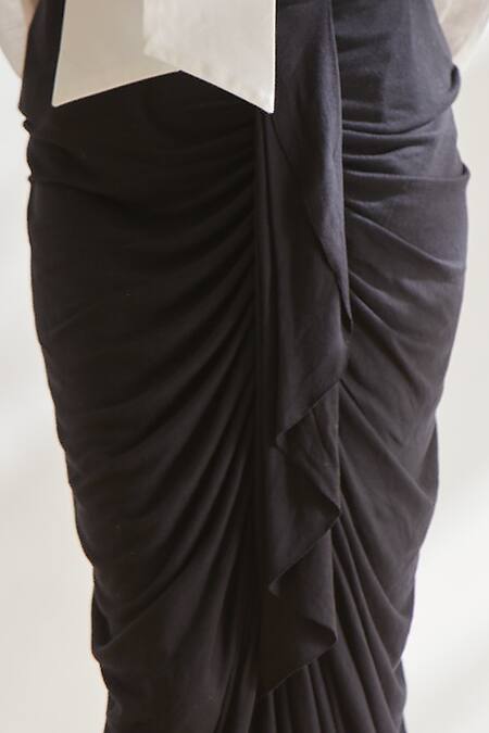 House Of Three Black Viscose Draped Skirt at Aza Fashions House Of Three_Black Viscose Draped Skirt _at_Aza_Fashions