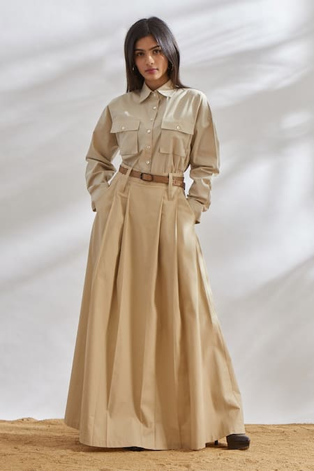 Solid High Waist Pleated Skirt Elegant Maxi Skirt Spring - Temu