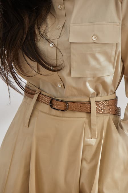 Shop House Of Three Beige Cotton Poplin Pleated Maxi Skirt Online at Aza Fashions Shop_House Of Three_Beige Cotton Poplin Pleated Maxi Skirt _Online_at_Aza_Fashions