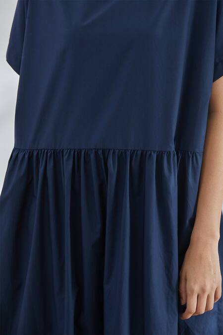 House Of Three Blue Cotton Poplin Round Gathered Maxi Dress at Aza Fashions House Of Three_Blue Cotton Poplin Round Gathered Maxi Dress _at_Aza_Fashions