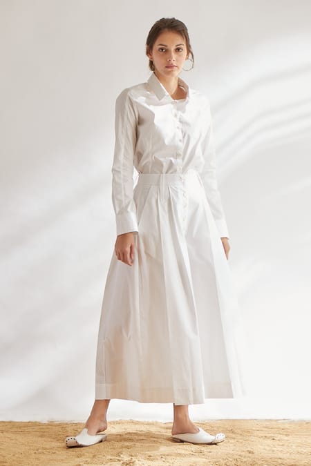 House Of Three White Cotton Poplin Pleated Culottes With Tie-up 