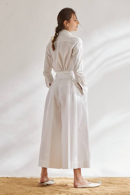 Shop House Of Three White Cotton Poplin Pleated Culottes With Tie-up at Aza Fashions Shop_House Of Three_White Cotton Poplin Pleated Culottes With Tie-up _at_Aza_Fashions