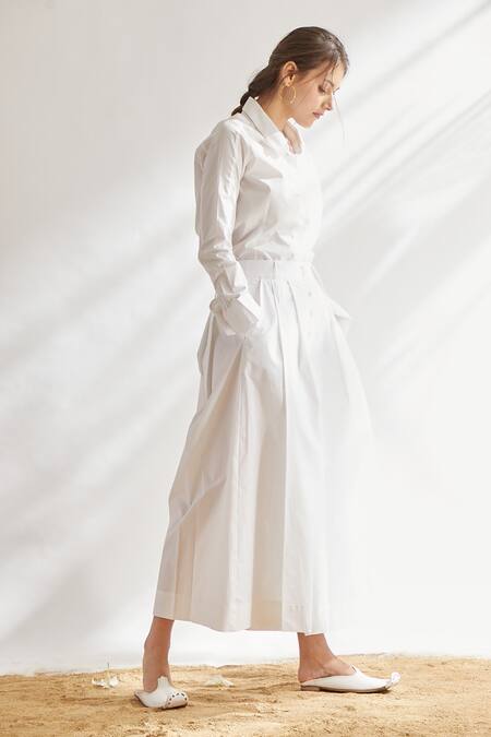 House Of Three White Cotton Poplin Pleated Culottes With Tie-up Online at Aza Fashions House Of Three_White Cotton Poplin Pleated Culottes With Tie-up _Online_at_Aza_Fashions