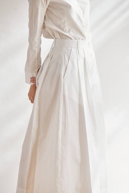 House Of Three White Cotton Poplin Pleated Culottes With Tie-up at Aza Fashions House Of Three_White Cotton Poplin Pleated Culottes With Tie-up _at_Aza_Fashions