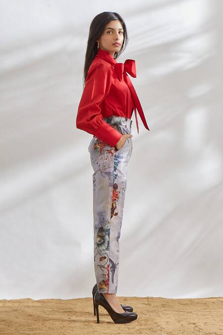 House Of Three White Cotton Linen Printed Pant Online at Aza Fashions House Of Three_White Cotton Linen Printed Pant _Online_at_Aza_Fashions