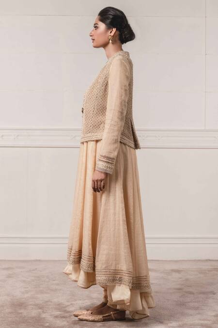 Buy_Tarun Tahiliani_Gold Tulle Round Embroidered Jacket_Online_at_Aza_Fashions