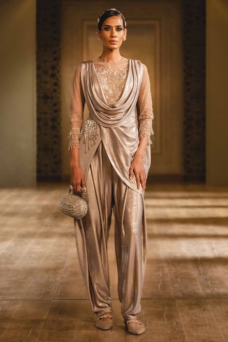 Tarun Tahiliani Metallic Draped Jumpsuit 