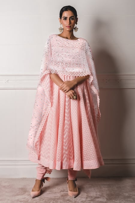 Tarun Tahiliani Chanderi Jacquard Draped Anarkali Set 
