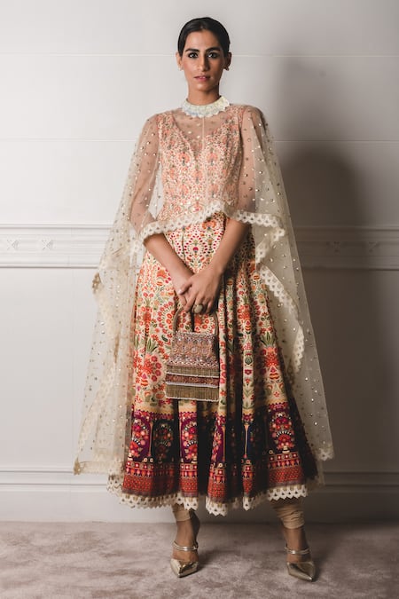 Tarun Tahiliani Asymmetric Cape & Anarkali Set 